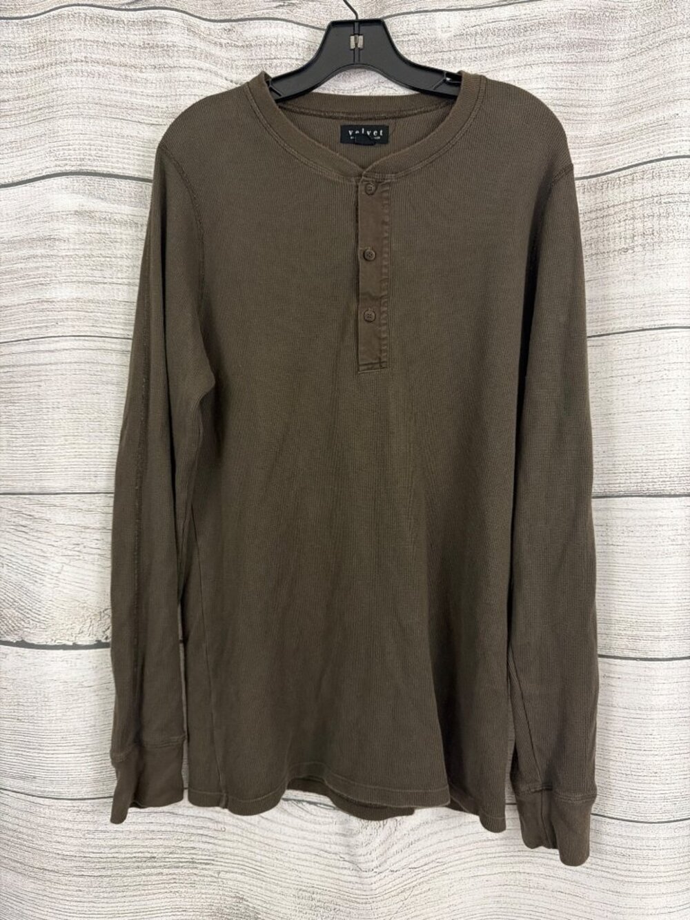 Mens Velvet By Graham & Spencer Brown Waffle Knit Henley Shirt Size L